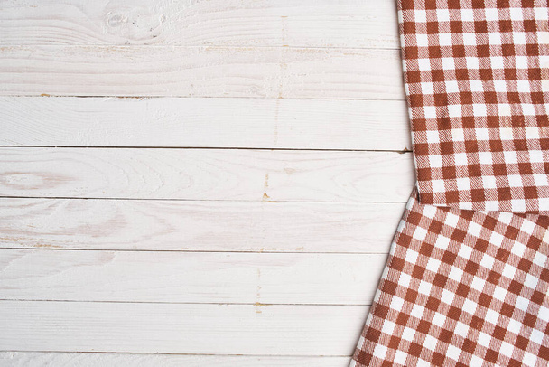plaid tablecloth wooden texture kitchen decoration design - Foto, Imagen