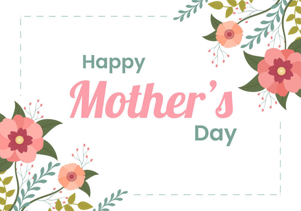 Happy Mother Day with Beautiful Blossom Flowers and Calligraphy Text Which is Commemorated on December 22 for Greeting Card or Poster Flat Design Illustration - Вектор,изображение