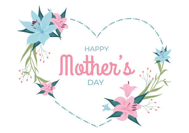 Happy Mother Day with Beautiful Blossom Flowers and Calligraphy Text Which is Commemorated on December 22 for Greeting Card or Poster Flat Design Illustration - Vektör, Görsel