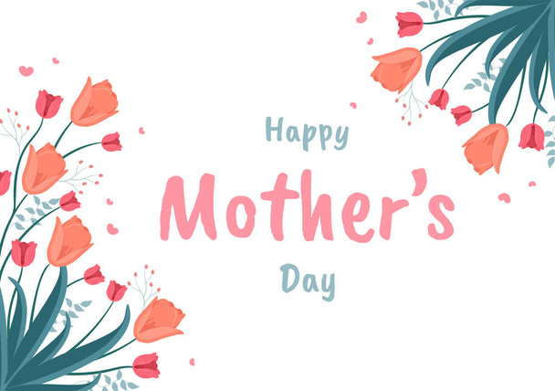 Happy Mother Day mit schönen Blütenblumen und Kalligrafie-Text, der am 22. Dezember für Grußkarte oder Poster Flachbild-Illustration gedacht wird - Vektor, Bild