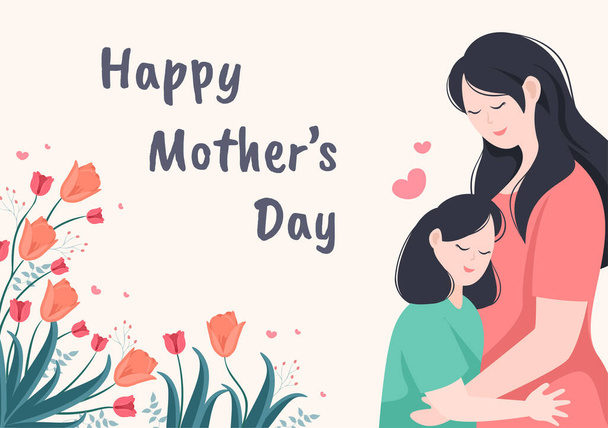 Feliz Dia das Mães Ilustração de Design Plano. Mãe segurando bebê ou com seus filhos, que é comemorado em 22 de dezembro para cartão e pôster - Vetor, Imagem