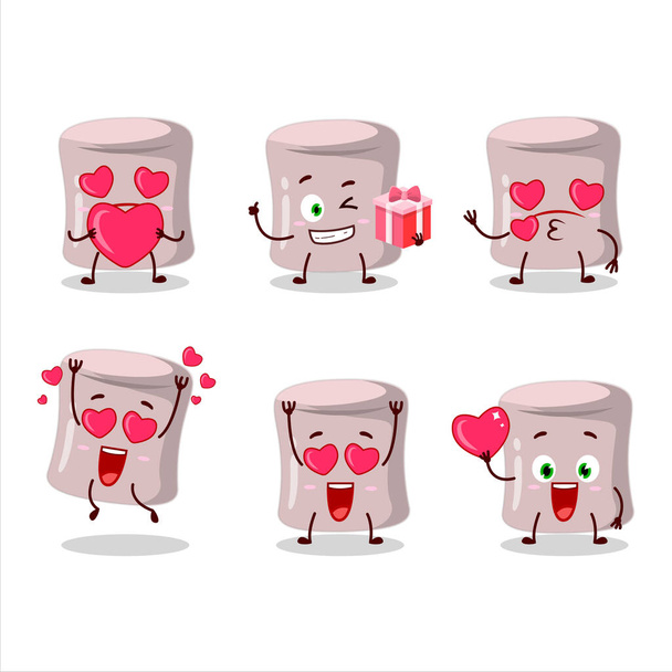 Strawberry marshmallow cartoon character with love cute emoticon. Vector illustration - Διάνυσμα, εικόνα