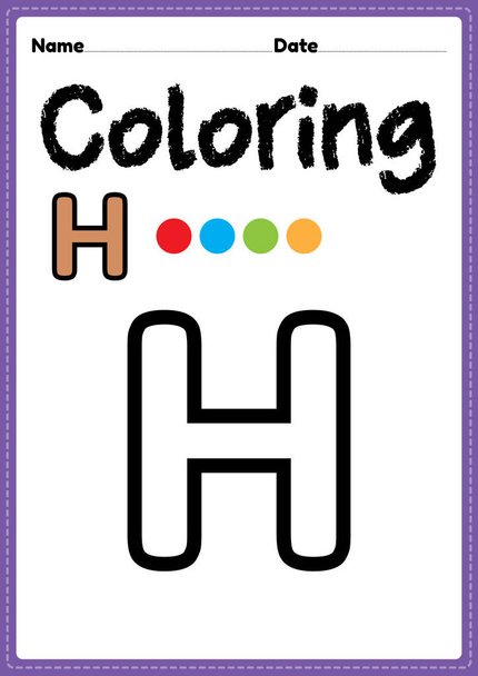 Letra h alfabeto para colorear página para niños en edad preescolar, jardín de infantes y Montessori para aprender y practicar la escritura, dibujo y colorear actividades para desarrollar la creatividad, el enfoque y las habilidades motoras. - Foto, imagen