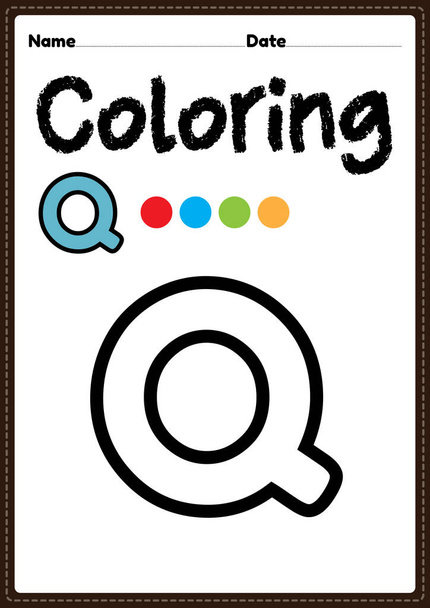 Letter q alphabet coloring page for preschool, kindergarten & Montessori kids to learn and practice writing, drawing and coloring activities to develop creativity, focus and motor skills. - Photo, Image