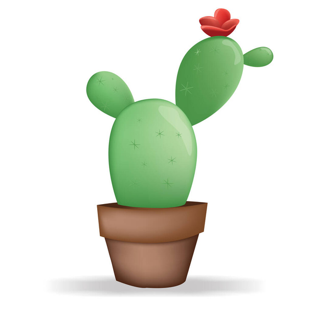 Cactus on the plant pot over white background ,Illustration flat design - Vector, Image