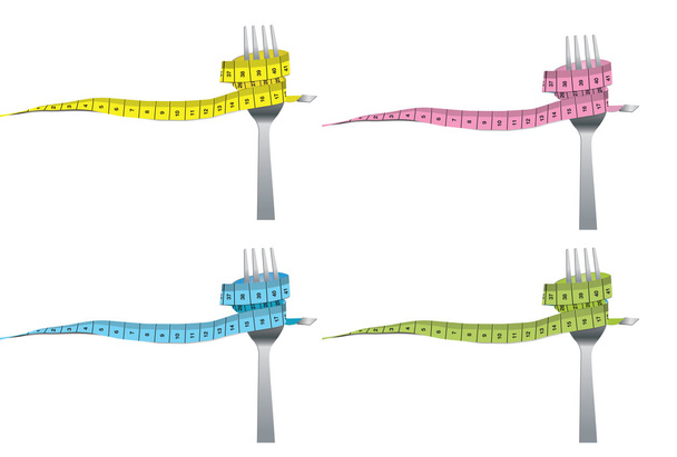 цветной набор вилки и измерительной ленты для здорового образа жизни
 - Вектор,изображение