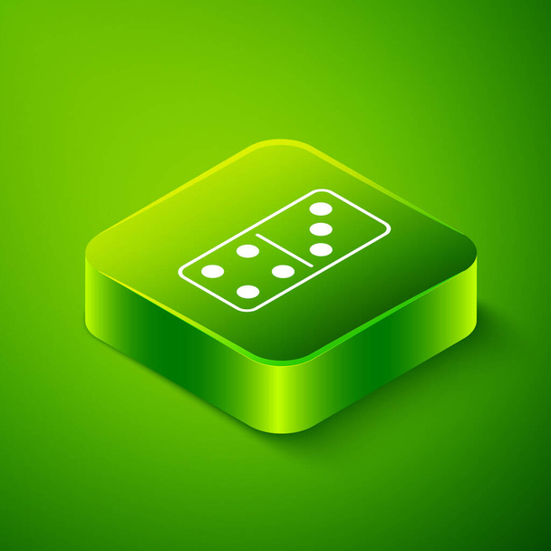 Isometrisches Domino-Symbol isoliert auf grünem Hintergrund. Grüner Quadrat-Knopf. Vektor - Vektor, Bild