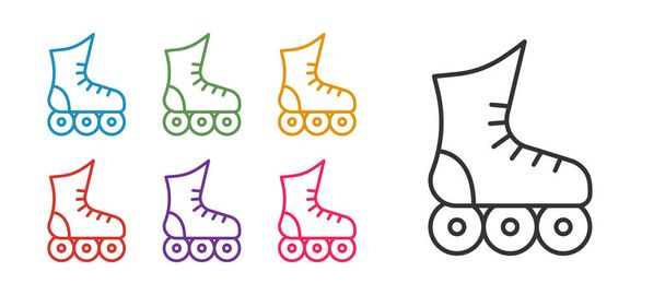 Imposta l'icona del pattino a rotelle isolato su sfondo bianco. Set icone colorate. Vettore - Vettoriali, immagini
