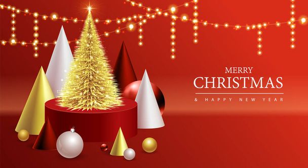 Merry Christmas and happy New Year poster with christmas holiday decorations. Christmas holiday background. Vector illustration - ベクター画像