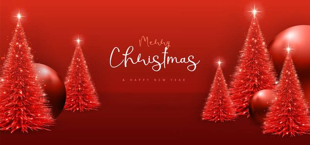 Merry Christmas and happy New Year poster with christmas holiday decorations. Christmas holiday background. Vector illustration - Вектор,изображение