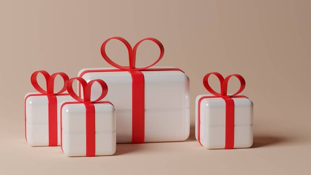 Várias caixas de presente com presentes de Natal. renderização ilustração 3d. - Foto, Imagem