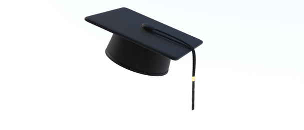 Випускний капелюх. Коледж, середня школа або університетська шапка з талісманом ізольовані на білому тлі. Студентський ступінь церемонії нагородження мінометів. Елемент освітніх програм. 3d ілюстрація
 - Фото, зображення