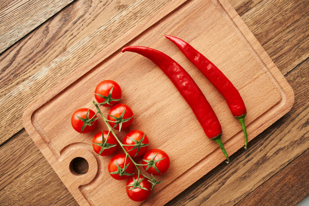 cherry tomatoes hot peppers salad ingredients fresh food - Fotoğraf, Görsel