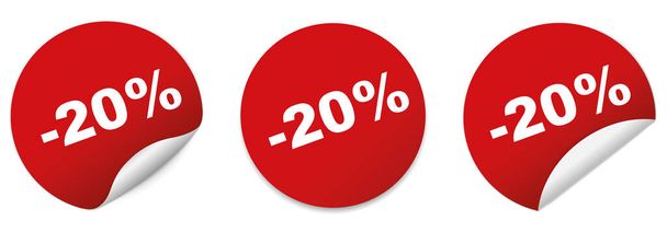 -20 Percent Sale - red round sticker vector banner on white background - Vector, imagen