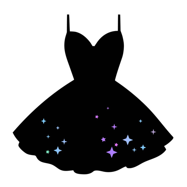 женское коктейльное платье, украшенное красочными звездами - Вектор,изображение