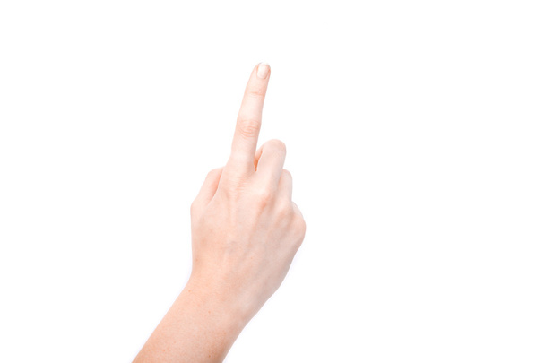 Female hand showing gesture on an isolated white background - Φωτογραφία, εικόνα