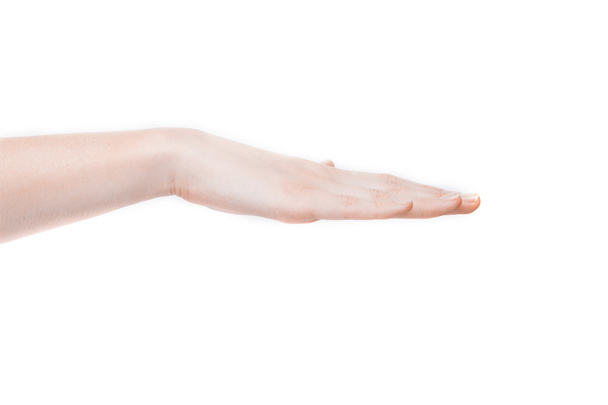 Female hand showing gesture on an isolated white background - Photo, Image
