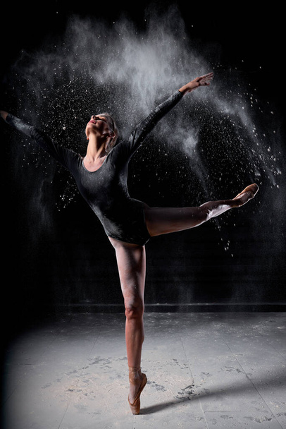 beautiful slender ballet dancer woman wearing bodysuit, posing dancing - Фото, изображение