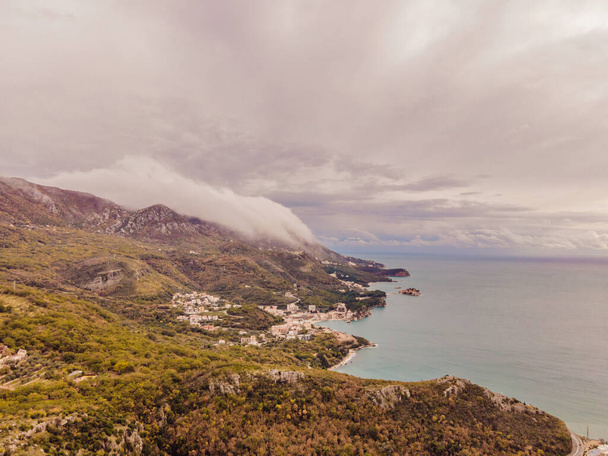 Rocky seashore. Montenegro. Drone photo. Przno and Kamenovo beach - Фото, изображение
