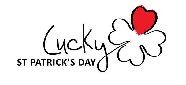 Slogan Lucky, onnellinen pyhimys Patricks päivä rakkaudella sydän. Lucky, apila neljä. Onni shamrock, shamrocks kuvio. Irlantilainen pubi (Irlanti). Slogan Pyhän Patrickin päivä tai Pyhän Paddyn päivä vihreä olut puolue - Vektori, kuva