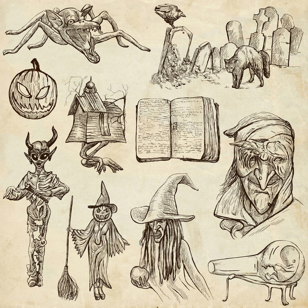 Halloween, Monsters, Magic - An hand drawn collection - Foto, imagen