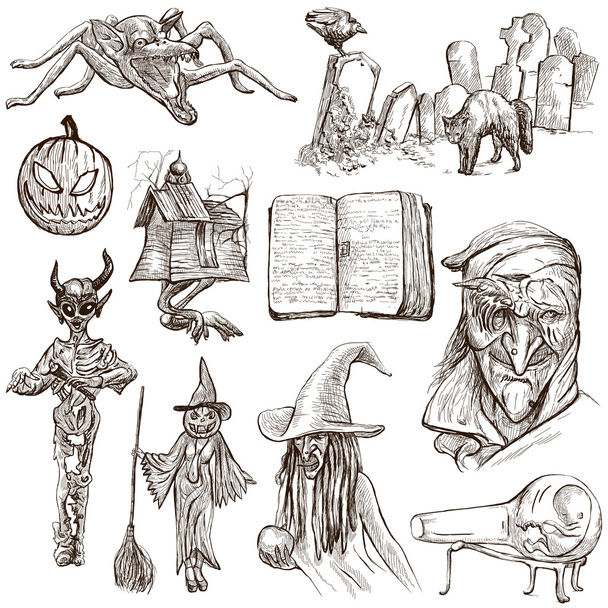 Halloween, Monsters, Magic - An hand drawn collection - Fotografie, Obrázek
