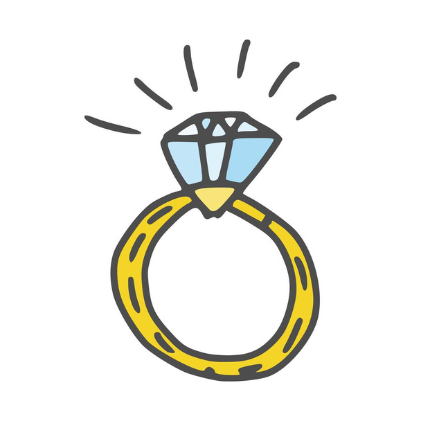 diamant verlovingsring doodle tekening. schets afbeelding illustratie - Foto, afbeelding