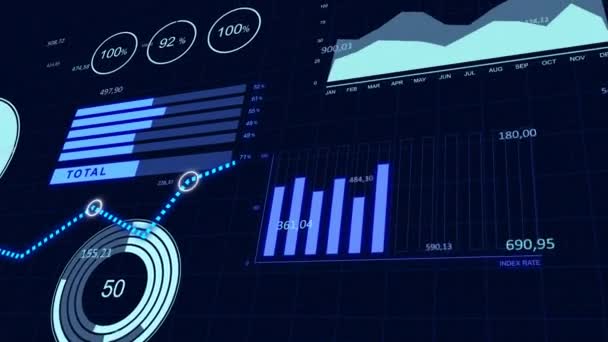 Grafici aziendali e grafici finanziari del mercato azionario con sfondo di colore blu - Filmati, video