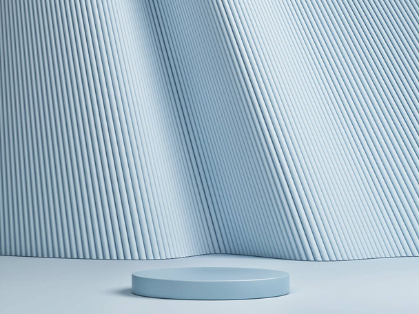 Mock-up illustration of geometric podium for product presentation, blue background, 3d illustration. - Foto, afbeelding