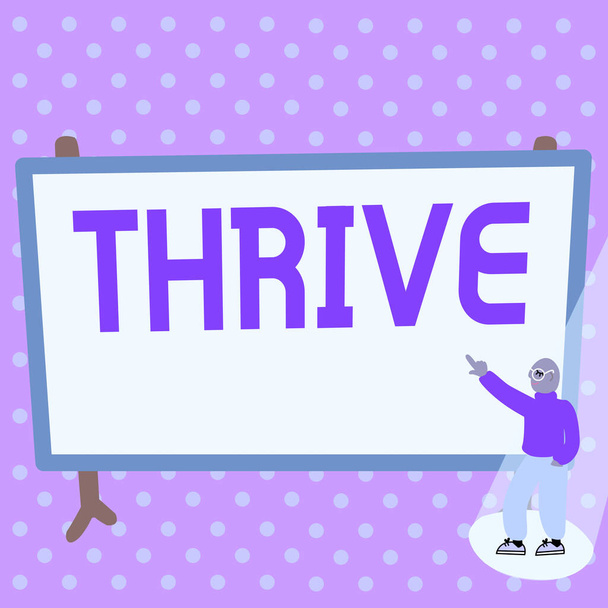 Pokaz koncepcyjny Thrive. Przegląd biznesu Pomyśl pozytywnie Kontynuuj prosperować i kwitnąć Czas kwitnąć kolorowy projekt Wyświetlanie wiadomości, Streszczenie Dyskusja Ważne wiadomości - Zdjęcie, obraz