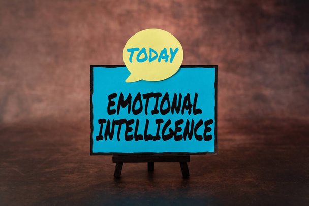 Sign displaying Emotional Intelligence. Internet Concept Self and Social Awareness Handle relationships well Thinking New Bright Ideas Renewing Creativity And Inspiration - Photo, Image