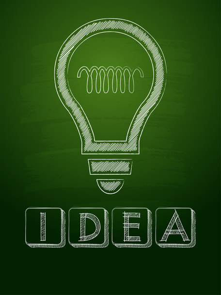 idea y signo de bombilla sobre pizarra verde
 - Foto, imagen