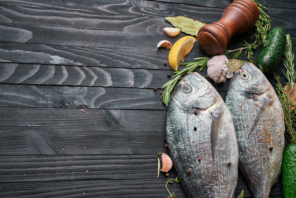 fresh fish ingredients wood board restaurant delicacy - Zdjęcie, obraz