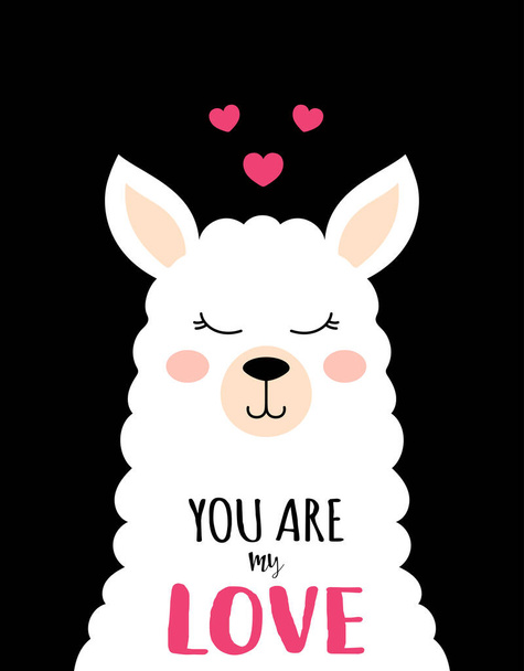 greeting poster with cute llama, vector illustration, valentines day card featuring adorable llama - Vektör, Görsel