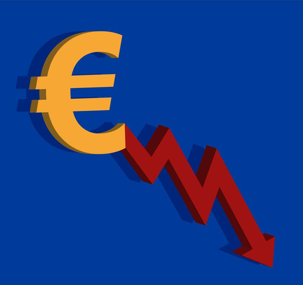 Euro and chart, currency decline, Bearish icon, background money,blank - Foto, Imagen