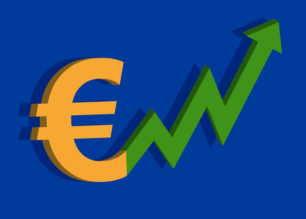 Euro en grafiek, prijsverhoging, bullran icoon, achtergrondgeld, blanco template raster - Foto, afbeelding