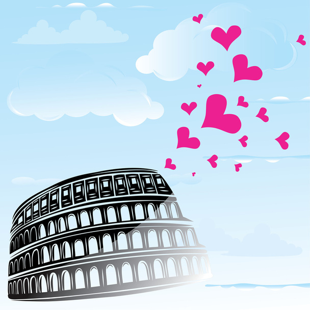 Colosseum és a szív szerelem-Róma, Olaszország, vektoros illusztráció - Vektor, kép