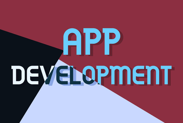 Handschrift App Development. Business idee Ontwikkeling diensten voor ontzagwekkende mobiele en web ervaringen Line Illustrated Achtergronden met verschillende vormen en kleuren. - Foto, afbeelding
