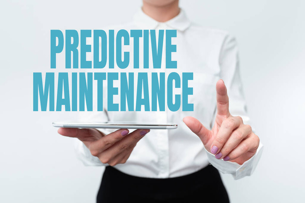 Text showing inspiration Predictive Maintenance. Business idea Predict when Equipment Failure condition might occur Presenting New Technology Ideas Discussing Technological Improvement - Photo, Image