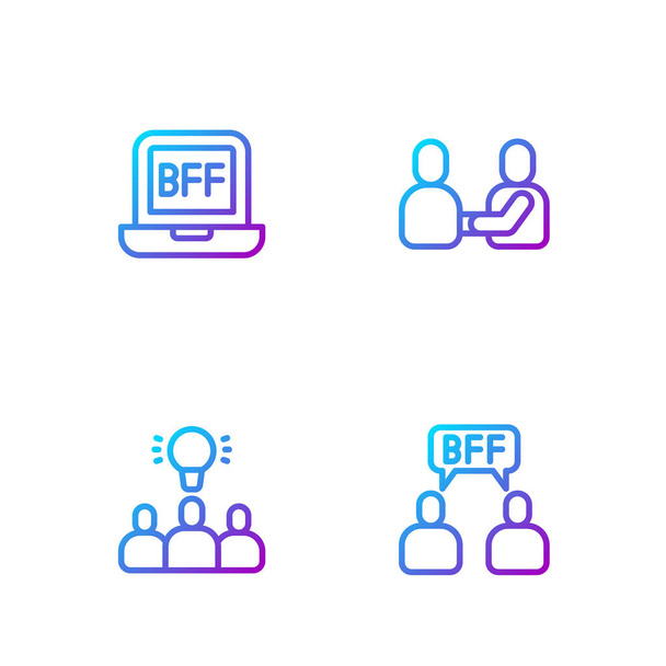 Set line BFF or best friends forever, Project team base, and Happy friendship day. Gradient color icons. Vector - Vector, Image
