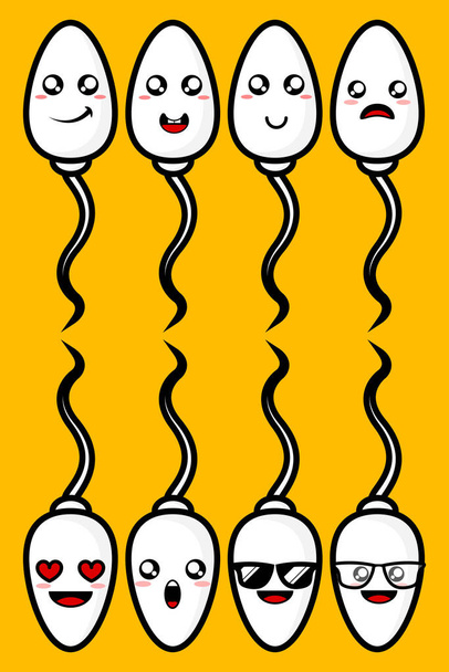 Illustration vectorielle de la conception de jeu de sperme mignon dans le personnage de dessin animé, fond jaune. - Vecteur, image