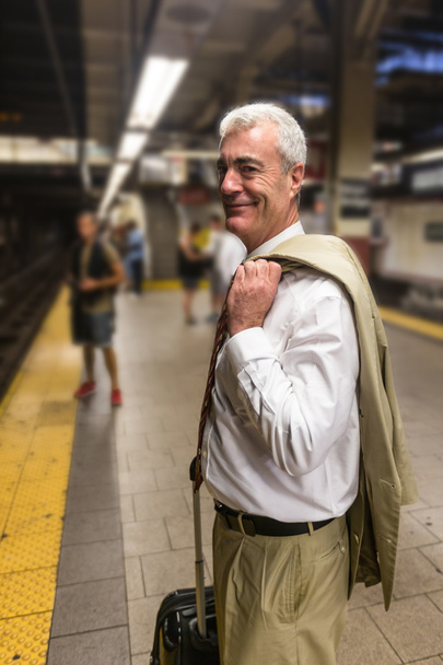 Senior Businessman Waiting for the Train at Subway Station - Photo, Image