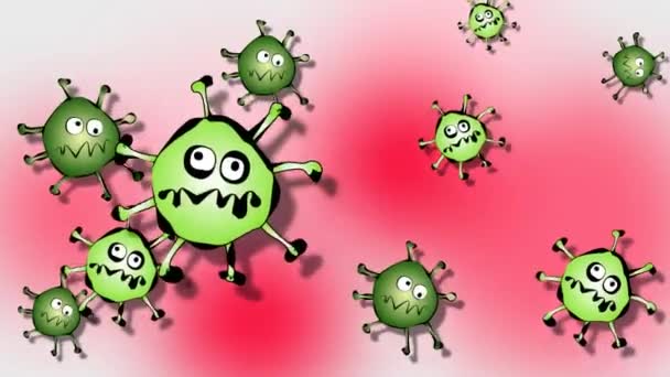 Os micróbios do Coronavirus estão a mover-se sobre um fundo vermelho . - Filmagem, Vídeo