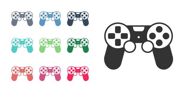 Black Game controller or joystick for game console icon isolated on white background. Set icons colorful. Vector - Vektor, Bild