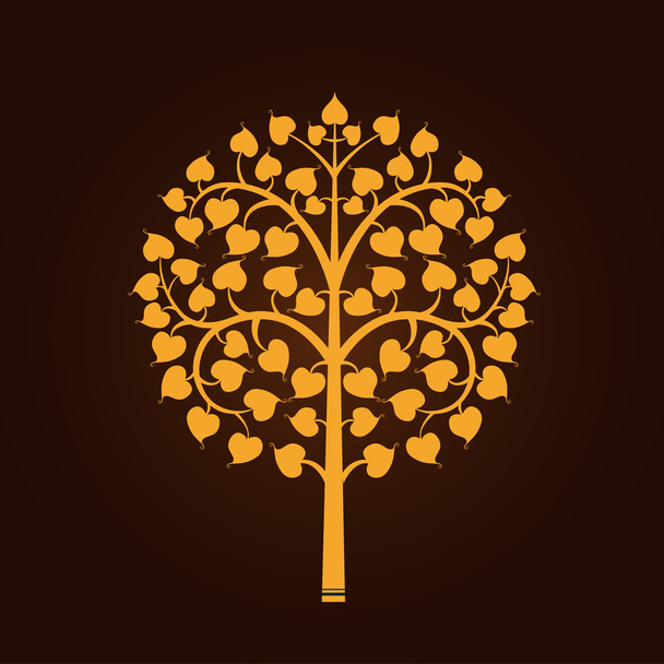 Golden Bodhi tree symbol with Thai style isolate on black background, vector illustration - Vetor, Imagem