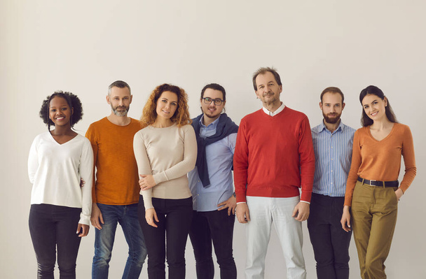 Group of diverse people in comfortable casual wear standing on white studio background - Zdjęcie, obraz