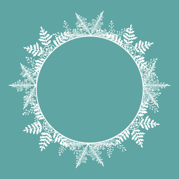 Een lijst. Rond wit frame gemaakt van sneeuwvlokken. Perfect voor het decoreren van sociale netwerken, foto 's en tekst. Kerst kader. Vector. - Vector, afbeelding