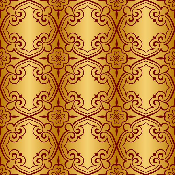 Patrón sin costura de oro rojo con adornos regulares - Foto, imagen