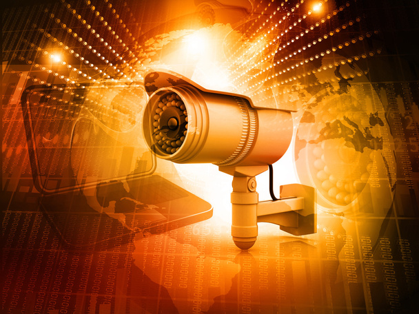 bewakingscamera met digitale wereld - Foto, afbeelding