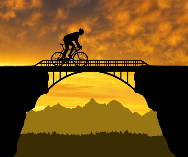 Radfahrer rast über Brücke - Foto, Bild